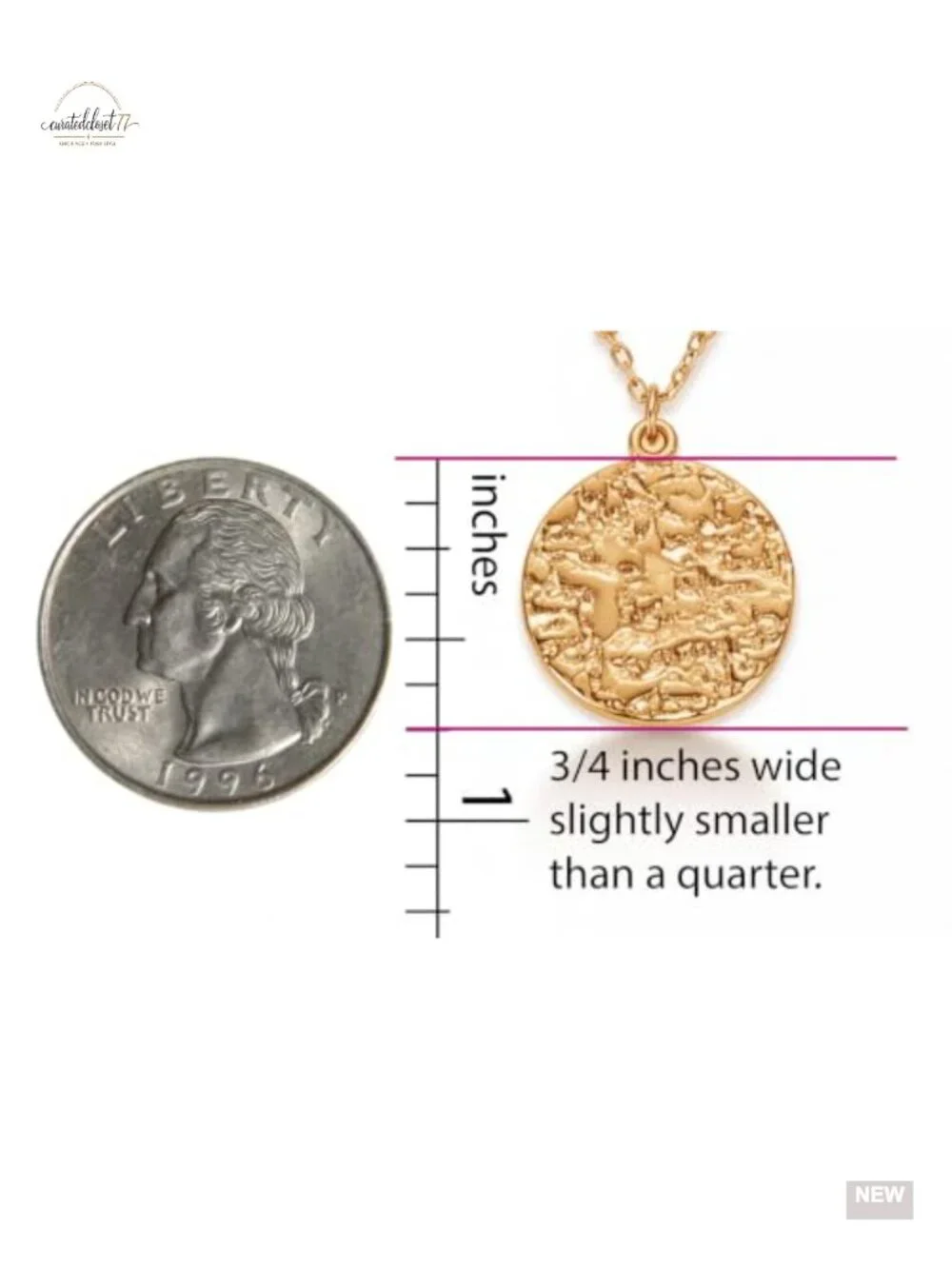 2 Piece Paperclip & Disc Pendant Necklace Set Stainless Steel Gold Plated